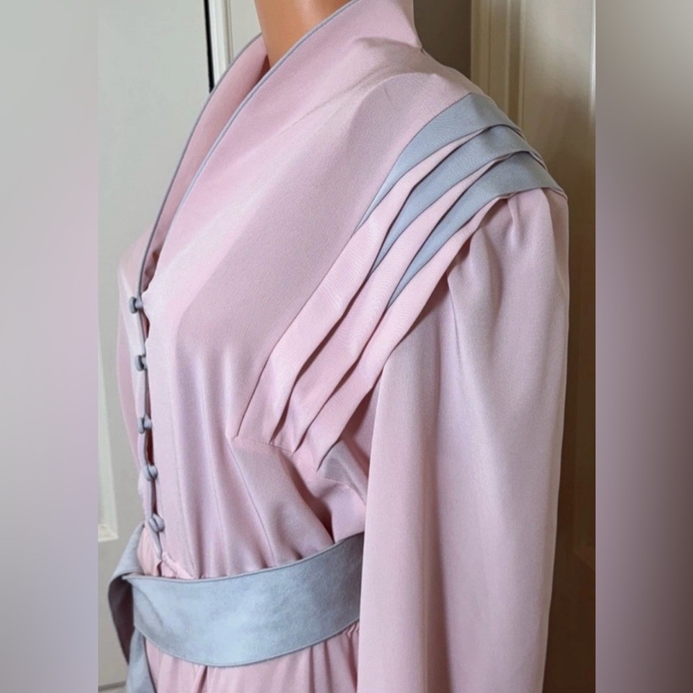 70s Lilli Ann Adolph Schuman Pink Blue Hostess Maxi Dress ILGWU M - Picture 2 of 9